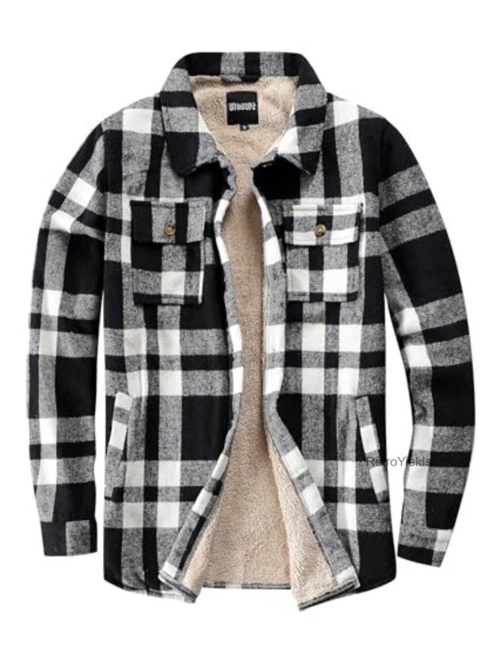 Sherpa Lined Flannel Shirt Jacket Plaid Button Pocket Coat